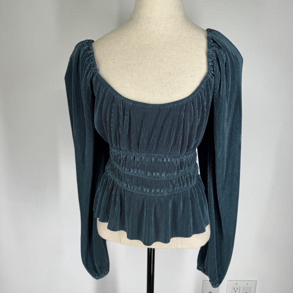 ASTR The Label Teal Peasant Peplum Top Smocked Size M Regency Ren Faire Victoria